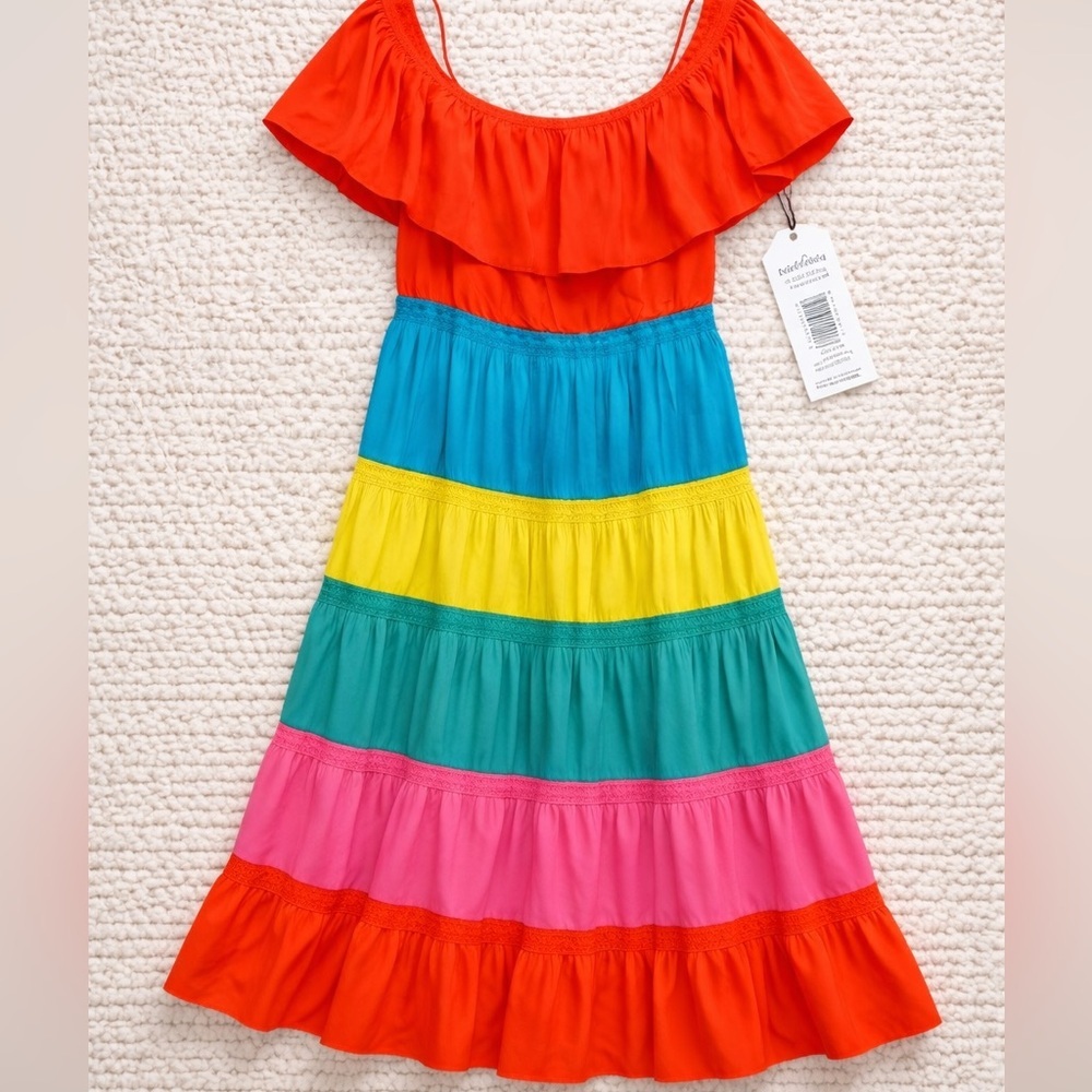 Alice + Olivia Off Shoulder Multi Color Maxi Dress NWT Size 4 Resort Vibrant